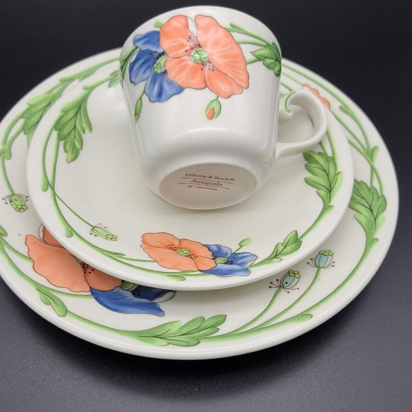 Villeroy Boch set of three (3) Amapola Tea Cup+Saucer+salad plate W.Germany new - Picture 3 of 12